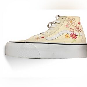 Vans Cream High-Top Sneakers with Floral and Heart Embroidery